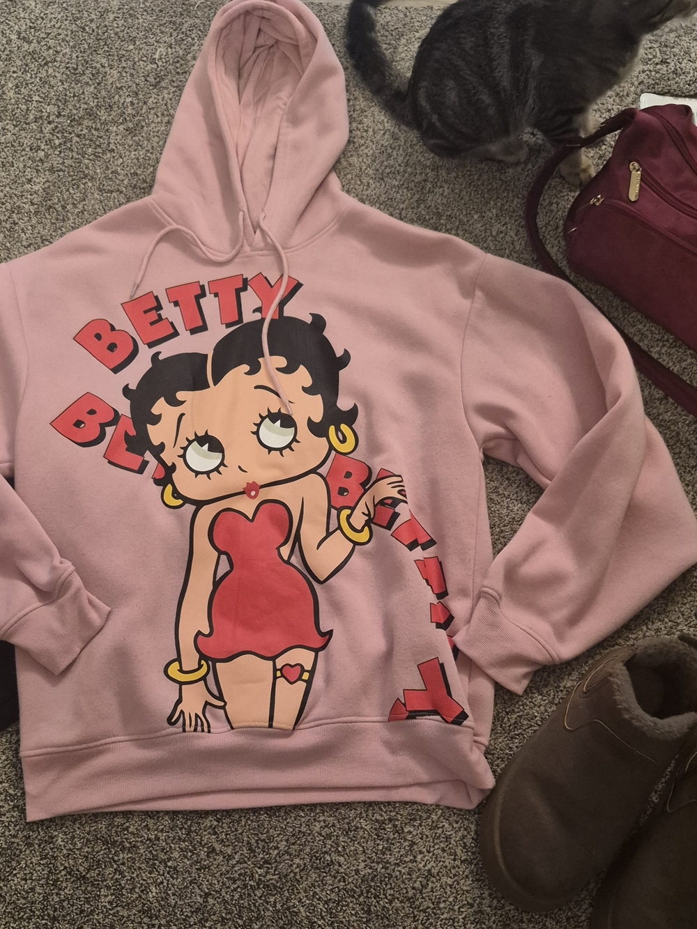 Betty Boop Pink Hoodie with Red Graphic